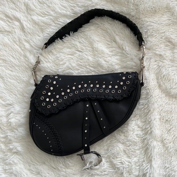 Dior Handbags - Rare! Dior love & peace black leather saddle bag